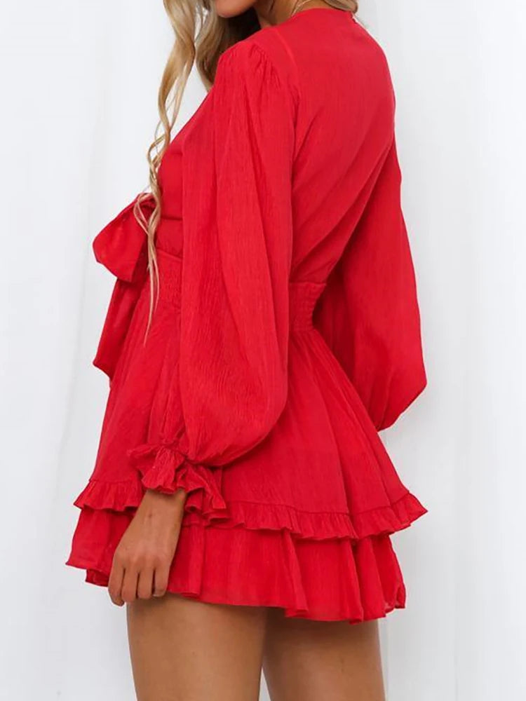 Cascading Ruffles Long Sleeve Mini Dress