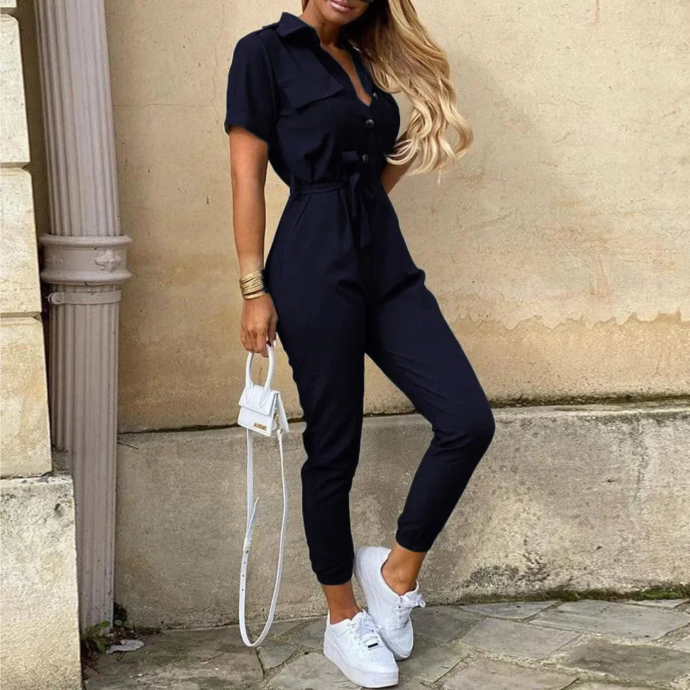 Women's Monochromatic Belted Jumpsuit