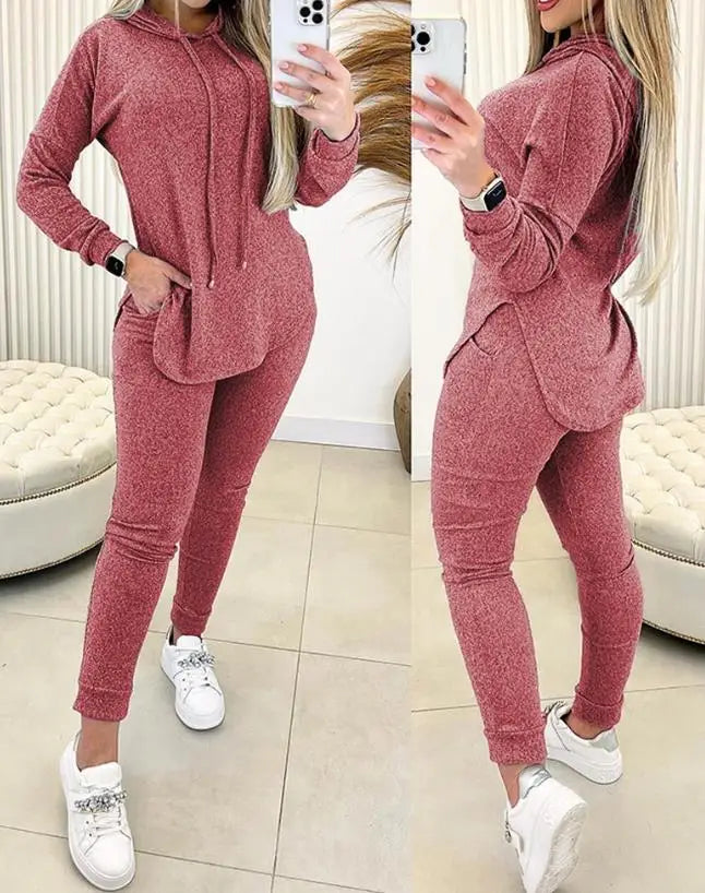 Two Piece Hooded Sweatshirt & High Waist Pant Set