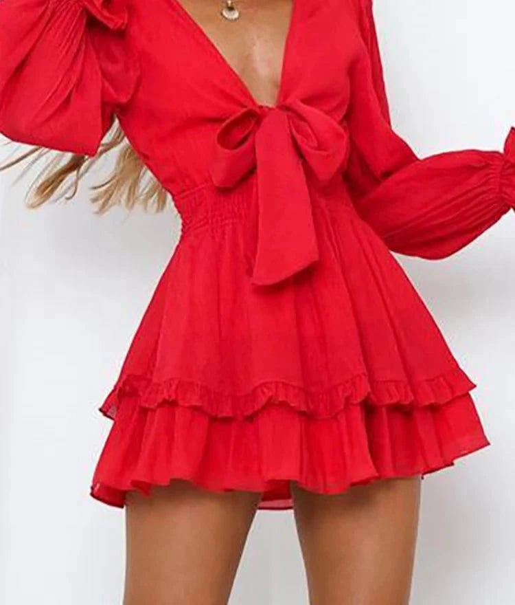 Cascading Ruffles Long Sleeve Mini Dress