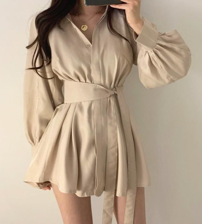 Long Waisted Blouse With Belt