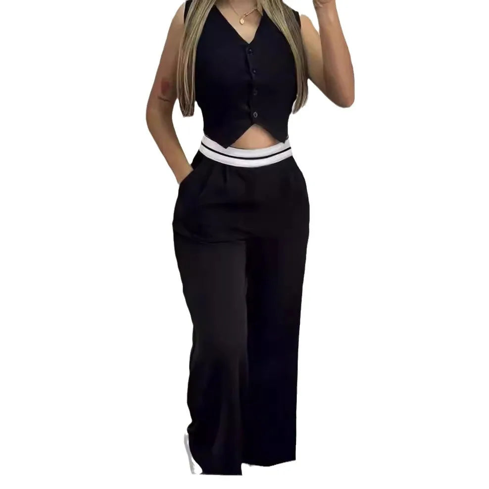 Women's Two-piece V-neck Button-up Tank & Pant Set