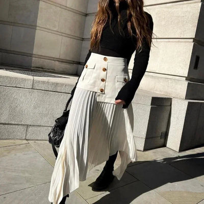 Asymmetrical Pleated Maxi Skirt