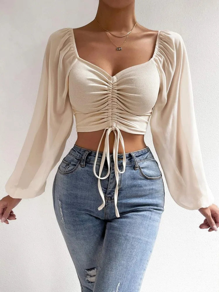 Women's Fitted Puff Sleeve Square Neck Crop Top