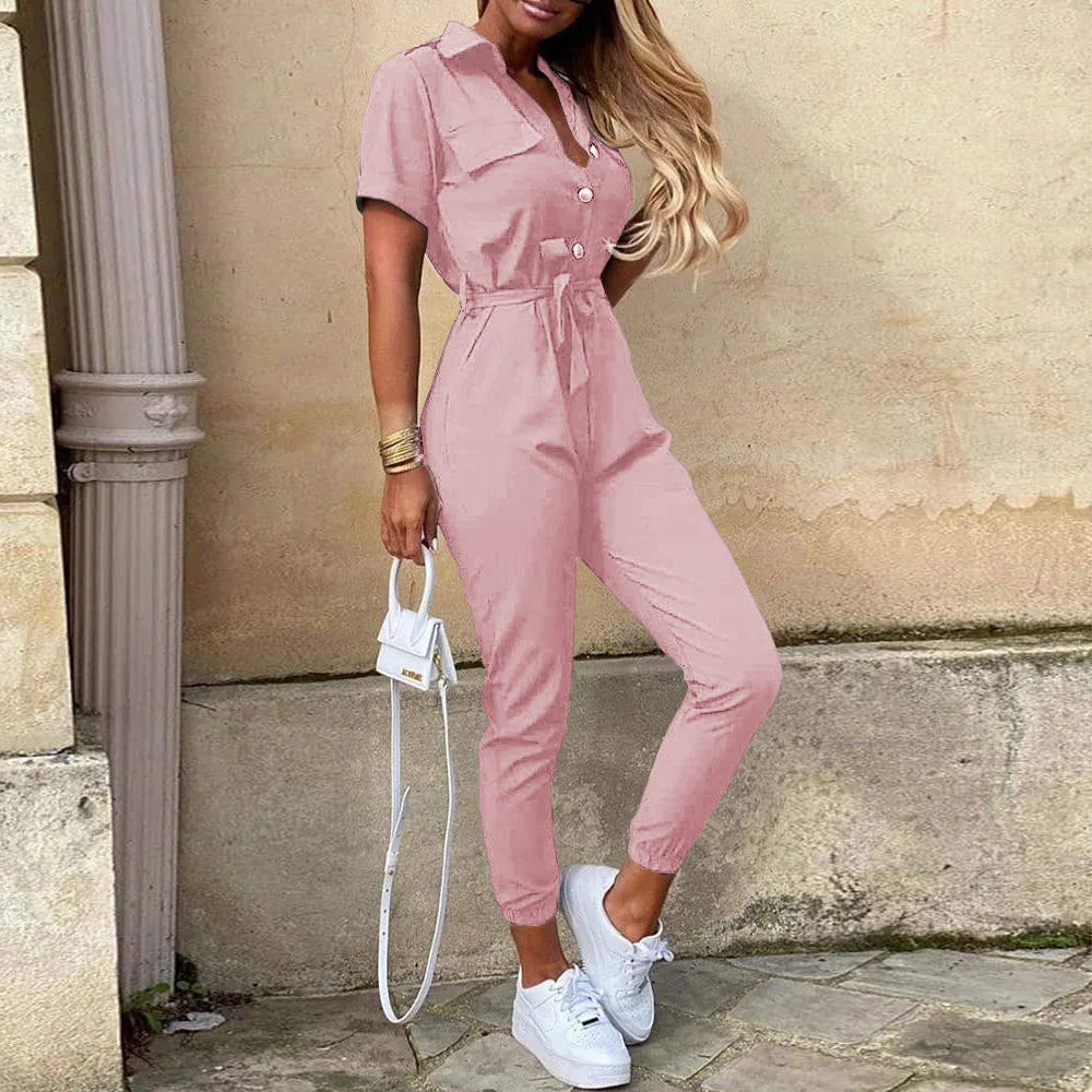 Women's Monochromatic Belted Jumpsuit