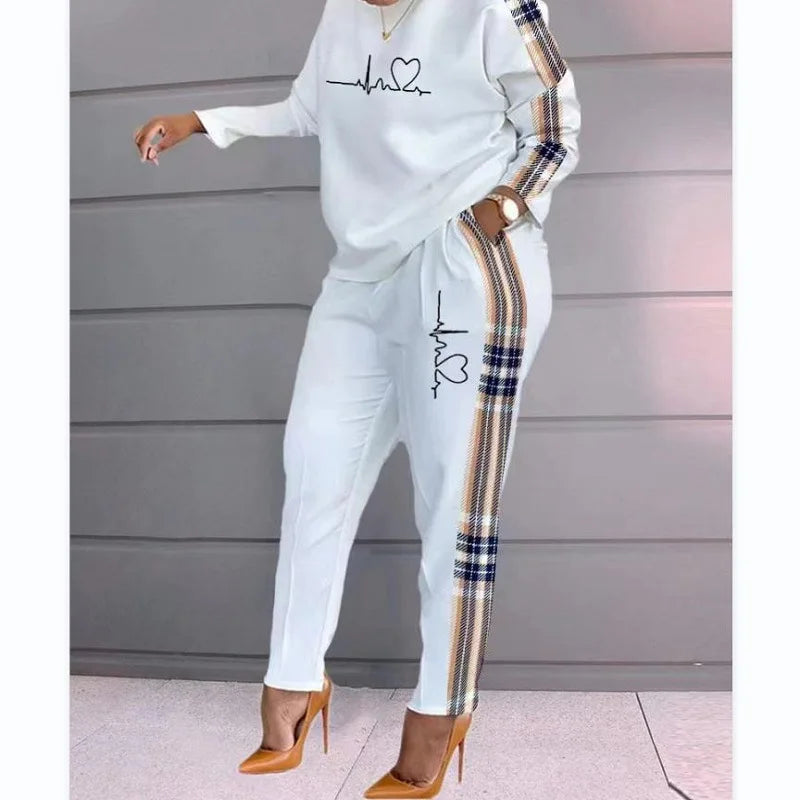 Women's Printed Long Sleeve Pant Suit