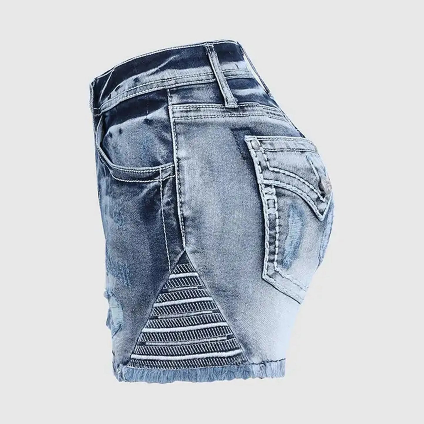 Retro Print Distressed Denim Shorts