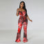 Spaghetti Strap Bell-Bottom Print Jumpsuit