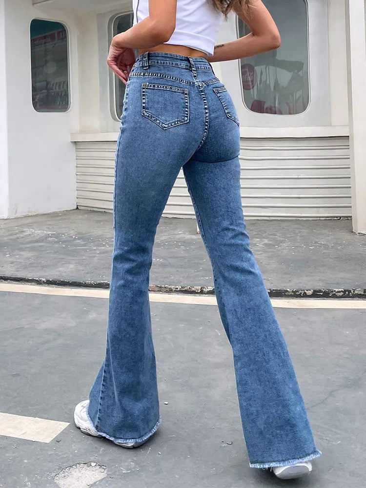 High-Waisted Button Fly Flare Jeans