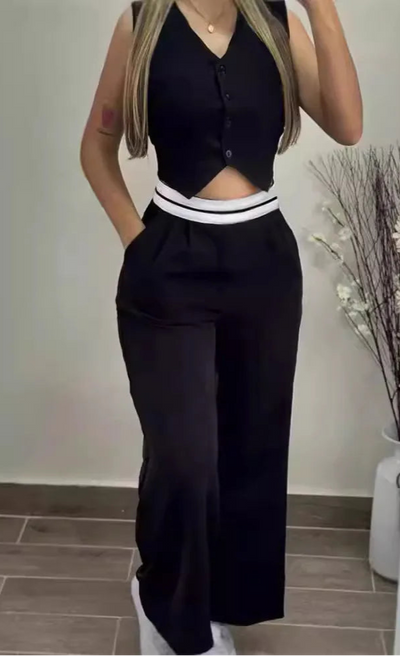 Women's Two-piece V-neck Button-up Tank & Pant Set