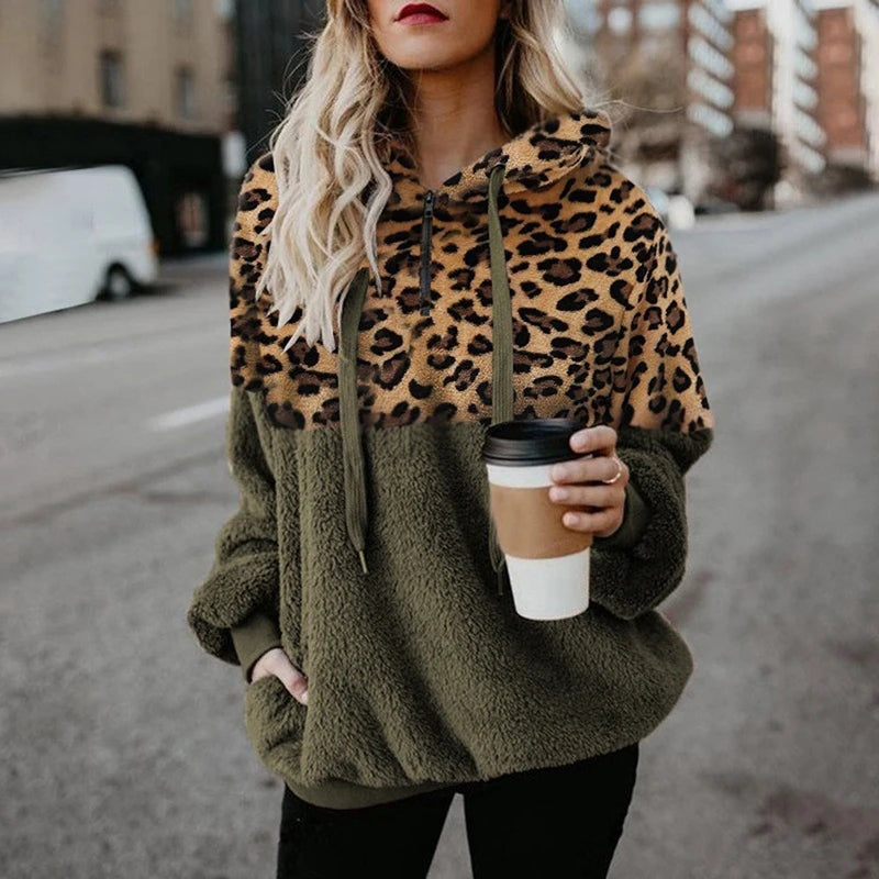 Leopard Montage Thermal Hooded Sweatshirt