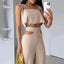 Sling Lace Up Top & High Waist Wide Leg Cutout Pants Set