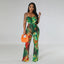 Spaghetti Strap Bell-Bottom Print Jumpsuit