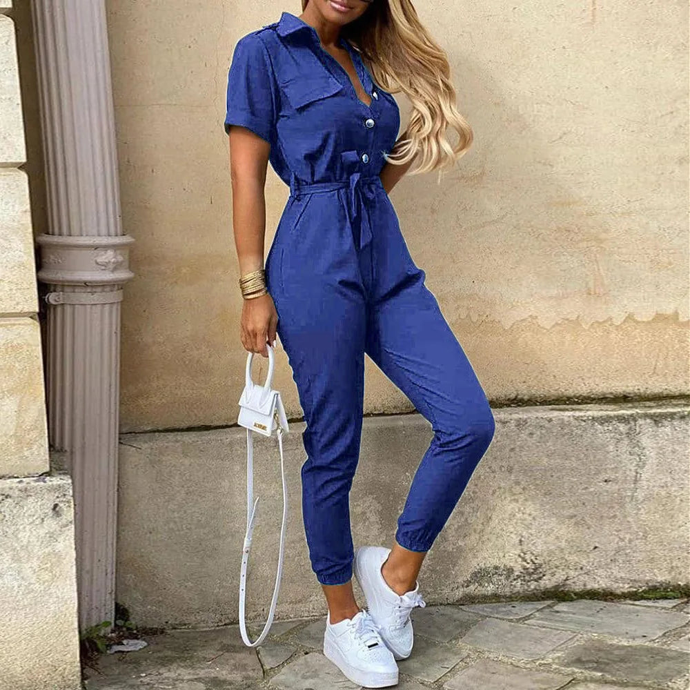 Women's Monochromatic Belted Jumpsuit