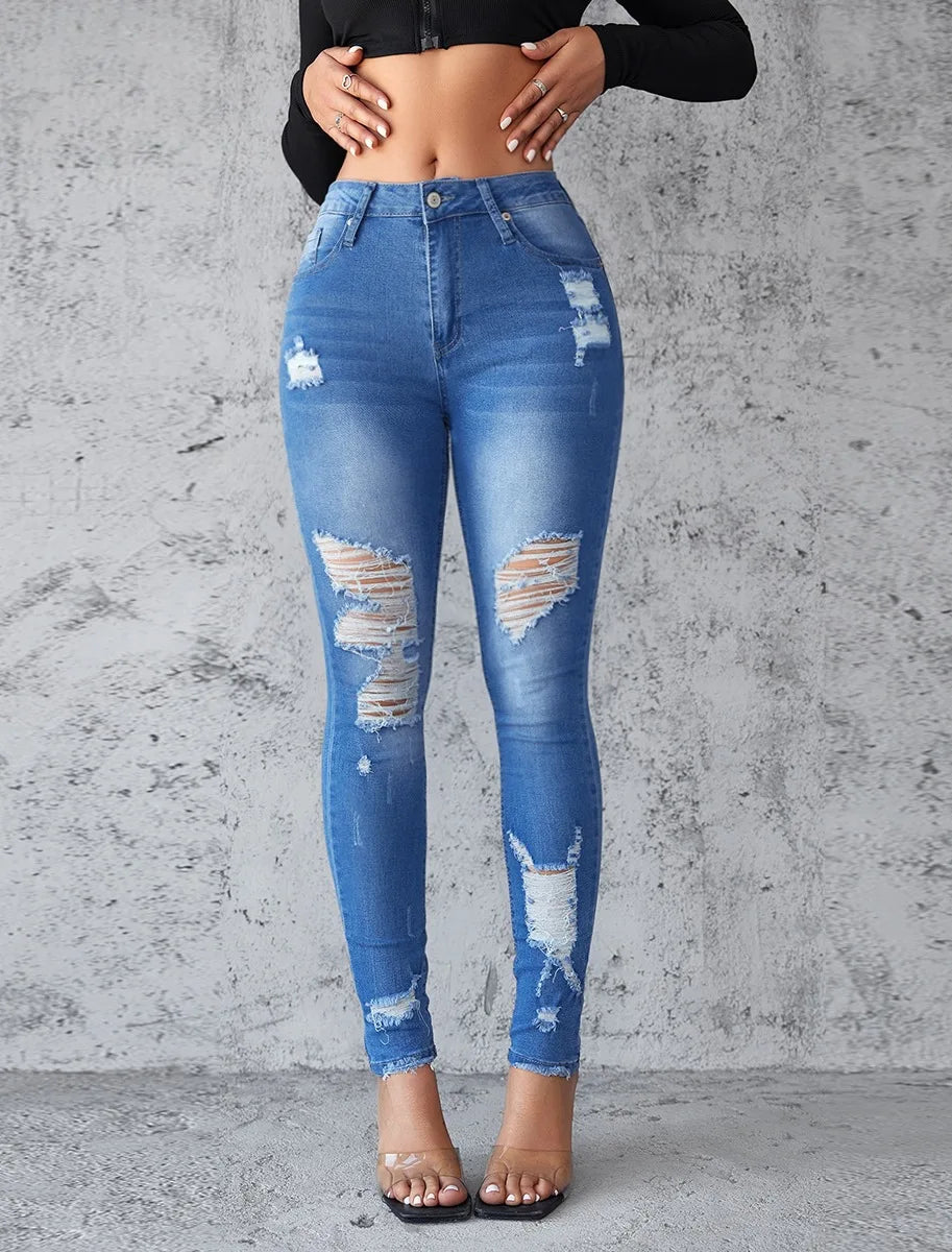 Ankle Length Ripped High Waist Jean