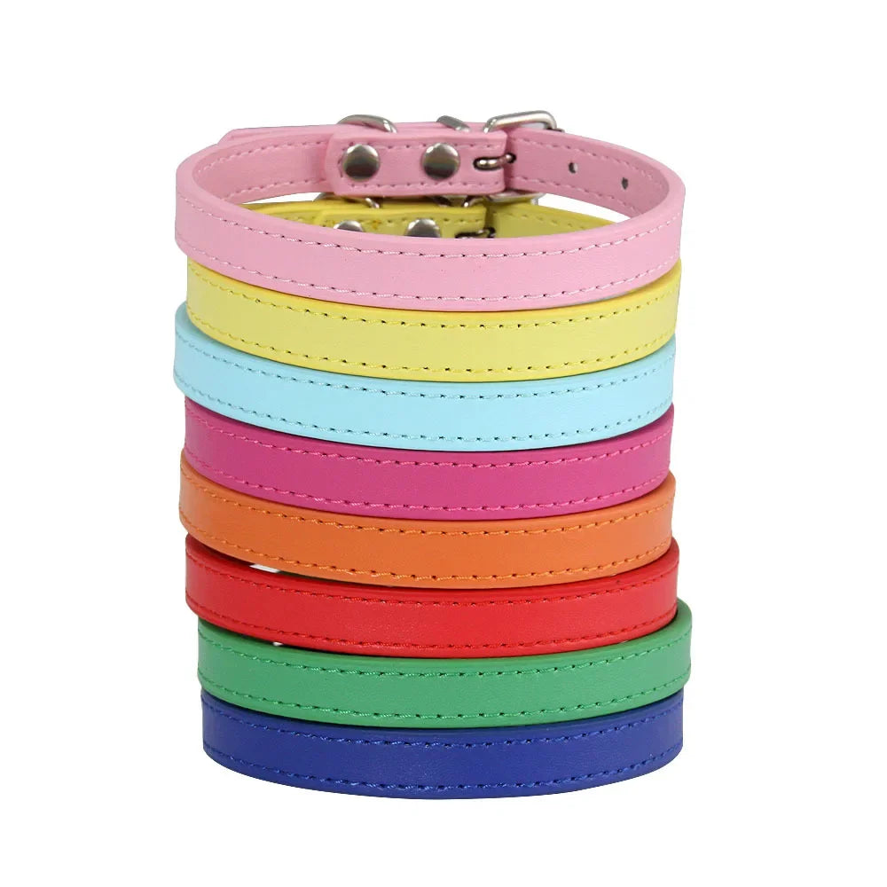 Colorful Leather Puppy & Cat Collar