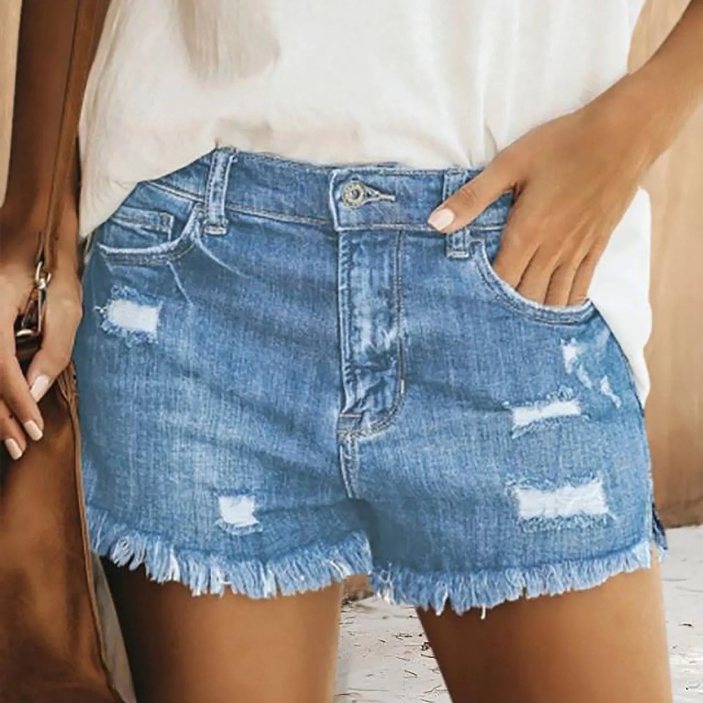 High Waist Slim Broken Style Denim Shorts