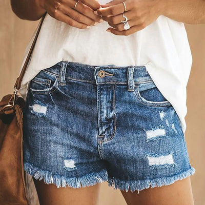 High Waist Slim Broken Style Denim Shorts