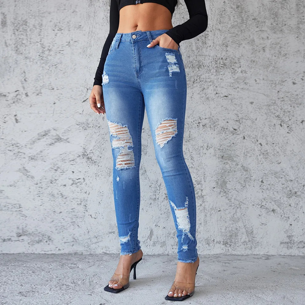 Ankle Length Ripped High Waist Jean