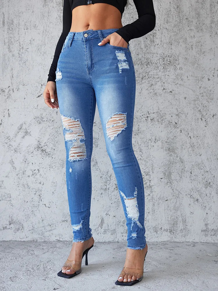 Ankle Length Ripped High Waist Jean