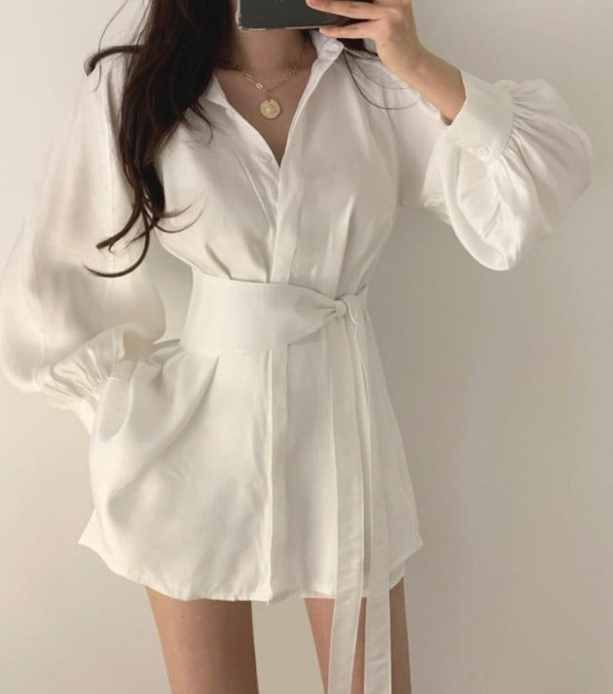 Long Waisted Blouse With Belt